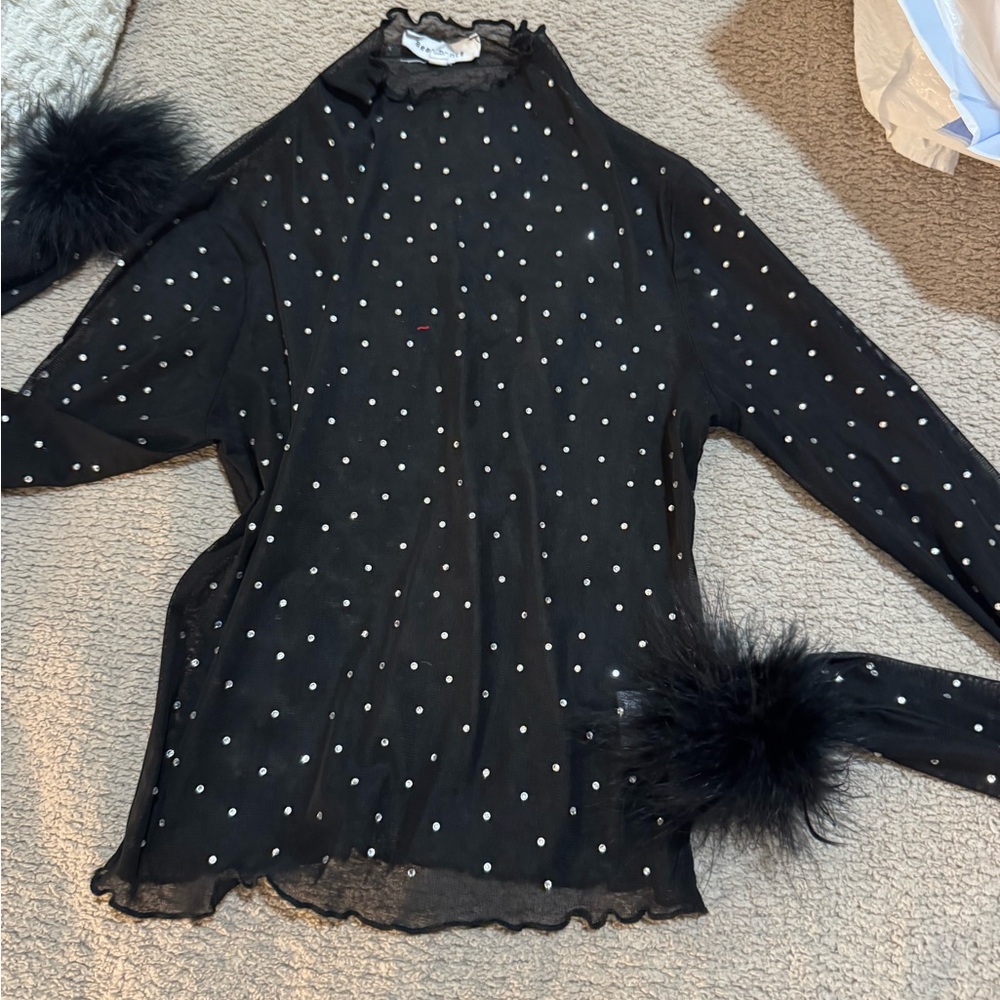 Mesh glitter long sleeve top